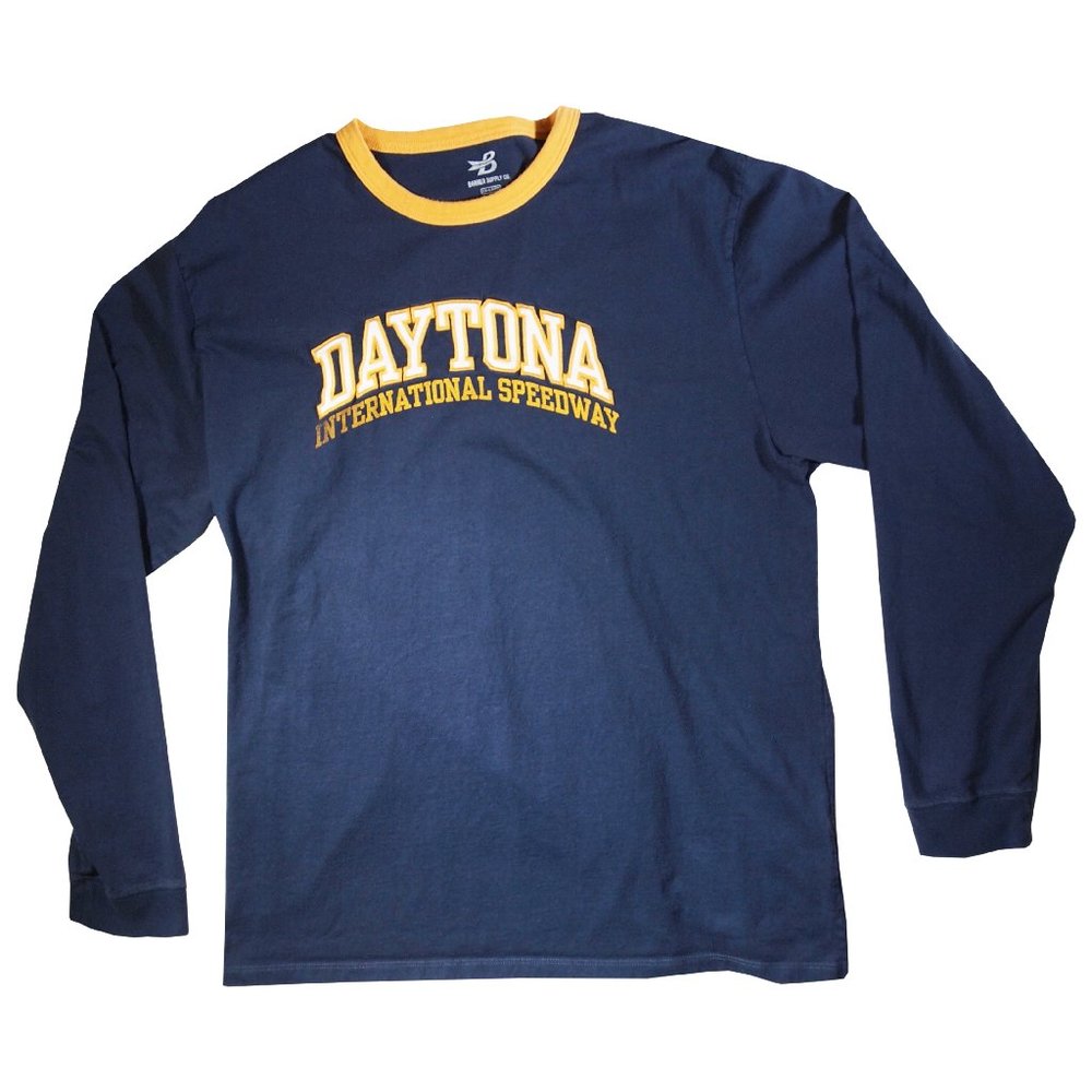 Daytona Intl Speedway Long Sleeved Ringer T-shirt, Men's Size XXL, Navy Ringer